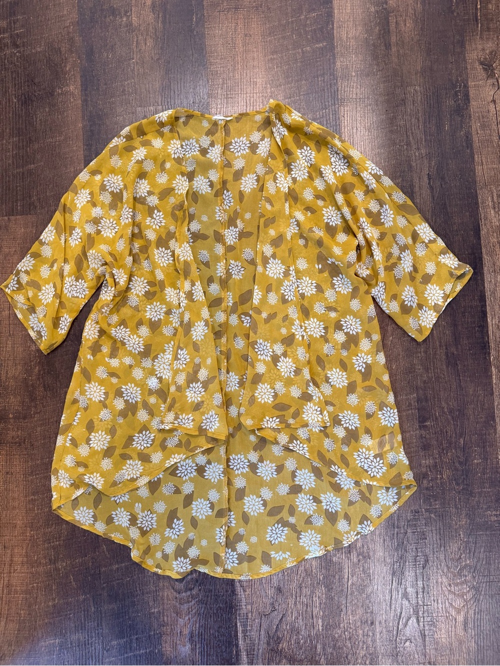 Lularoe yellow floral chiffon printed kimono